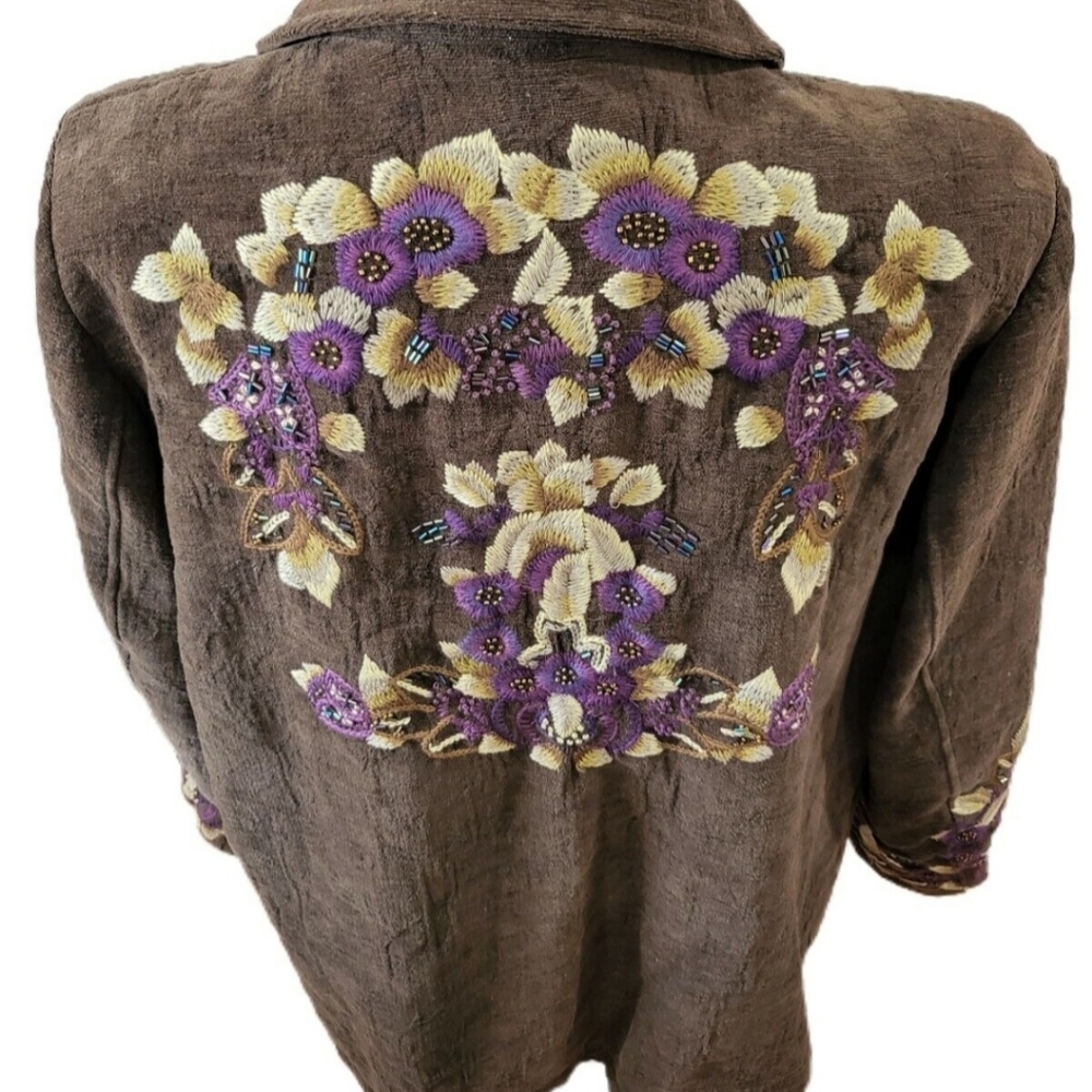 Unique Vtg Coldwater Creek SouthWestern Blazer  12P Floral Embroidery/Cotton